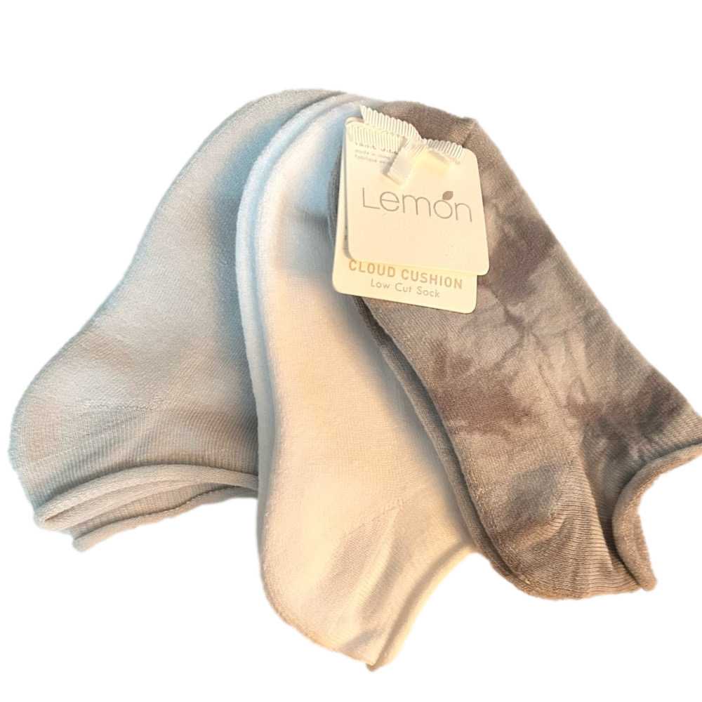 Lemon Woman’s 3 Pack Cloud Cushion Low-cut Socks White Gray Sock Size One Size